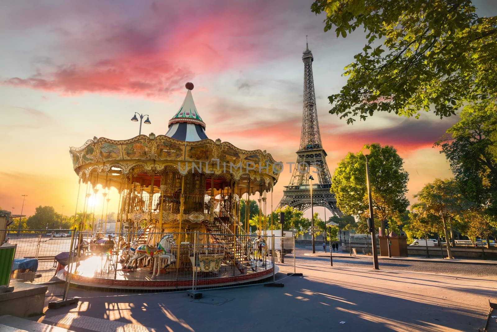 Carousel in park near the Eiffel tower in Paris