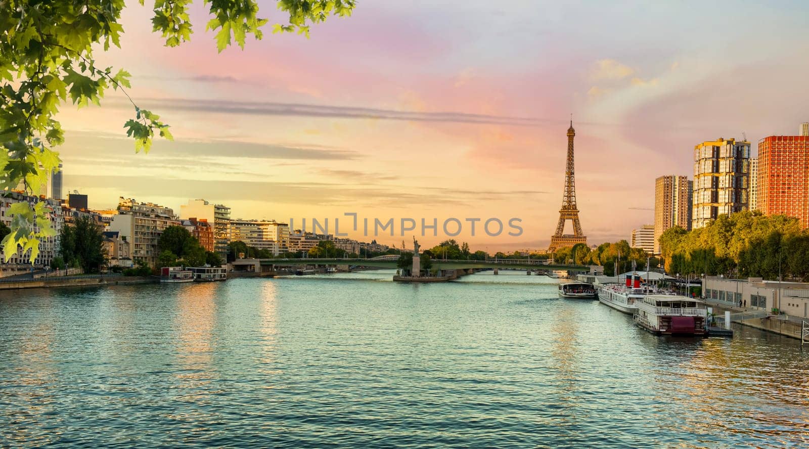 River Seine and Eiffel Tower in Paris, France