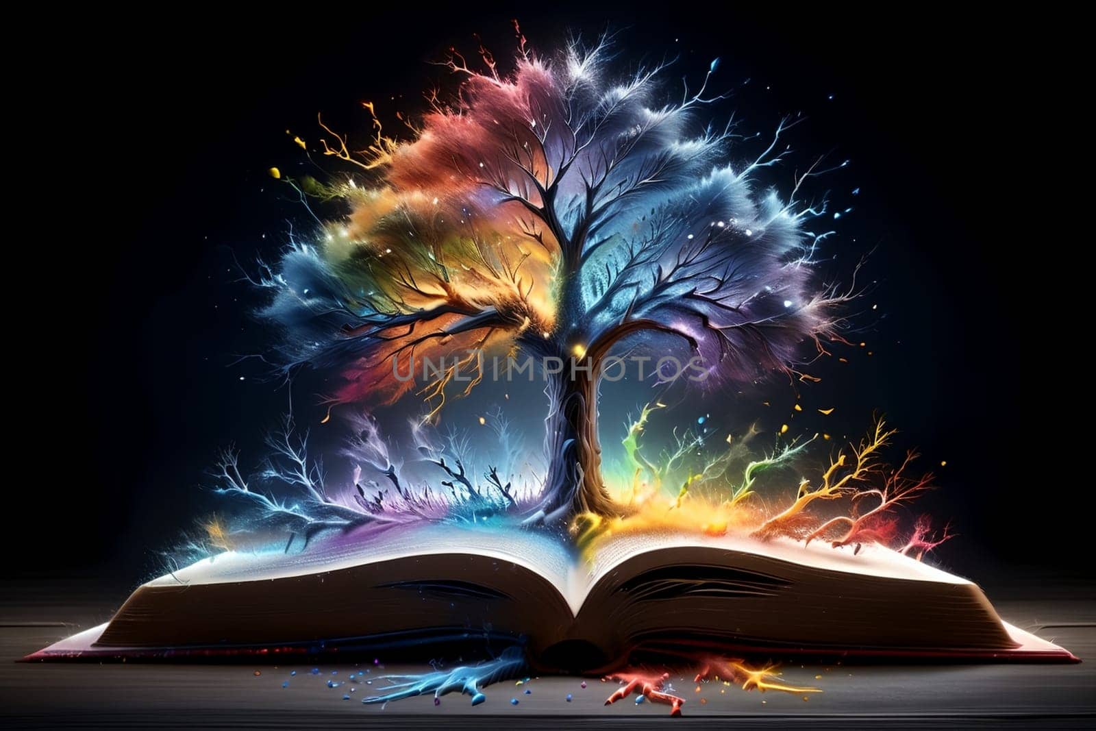 open book and tree of knowledge, abstract background .