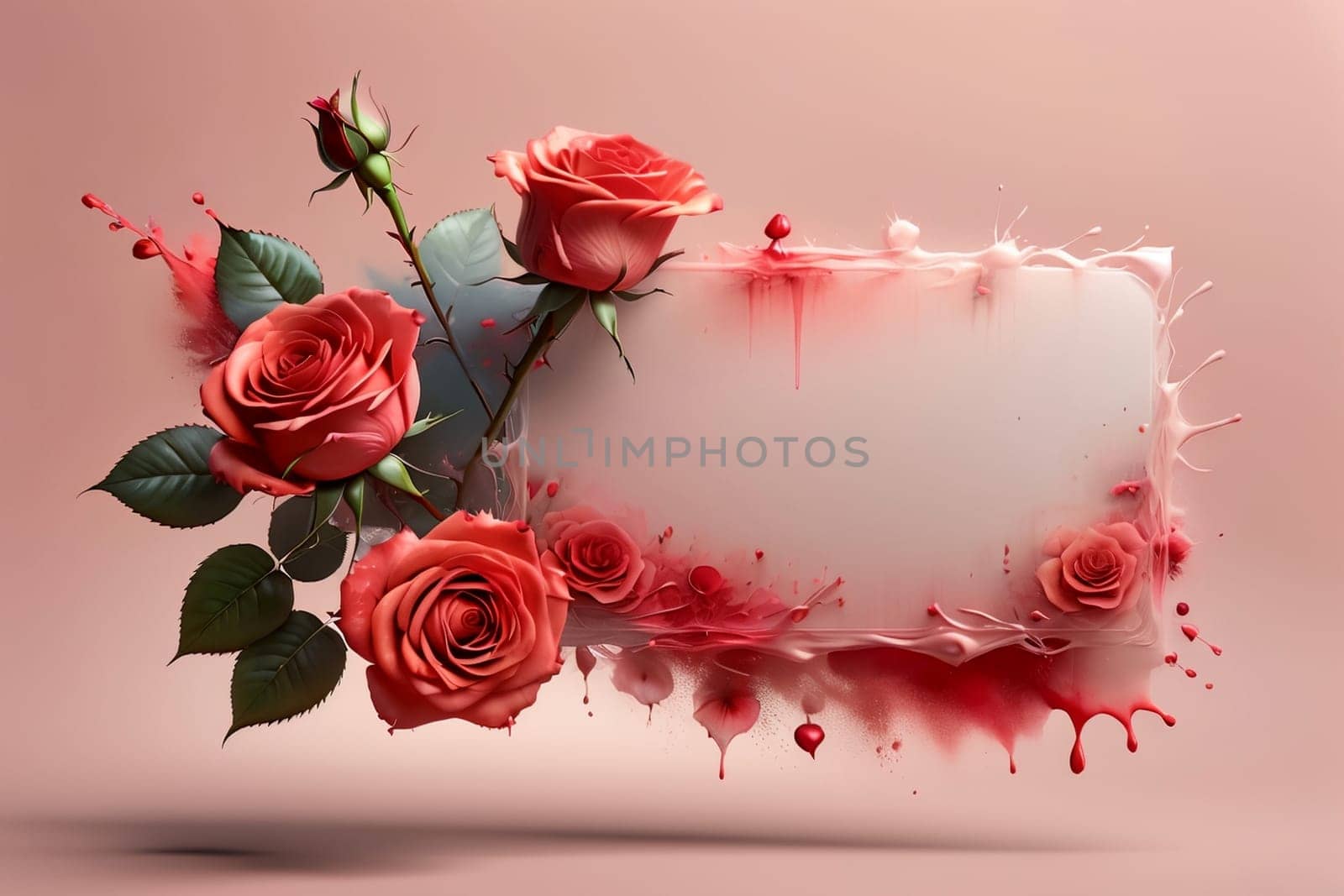 beautiful colorful red roses with empty blank letterhead .
