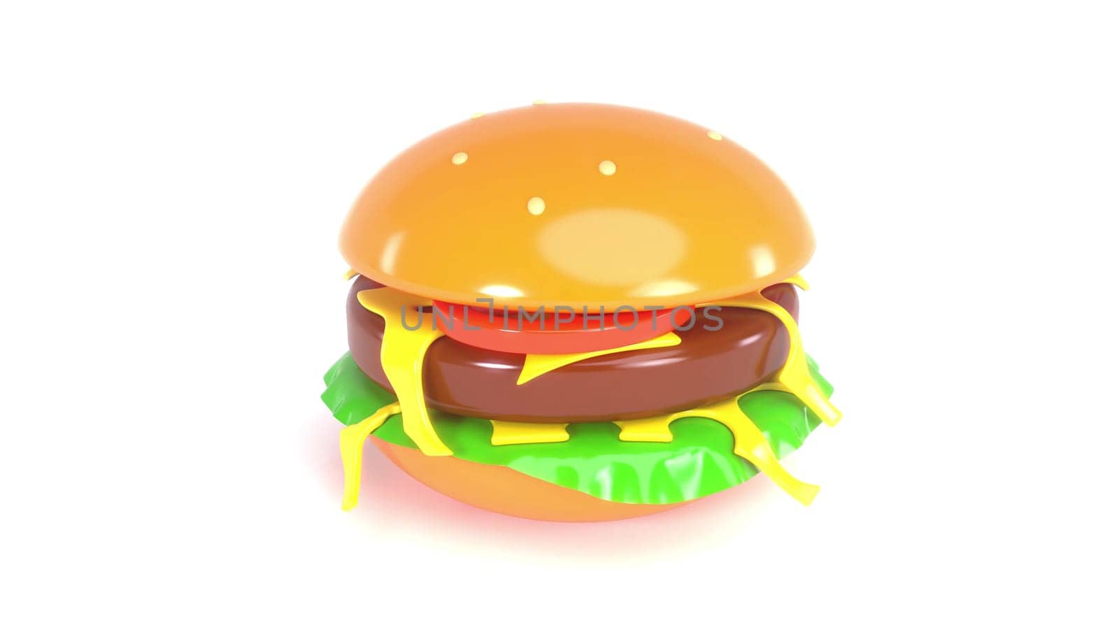 Fresh tasty burger comes together piece by piece 3d render
