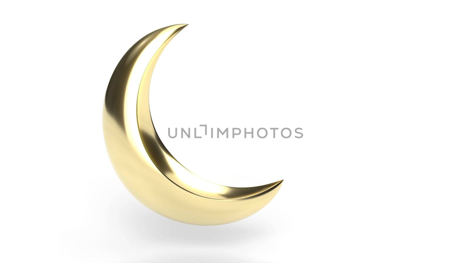 Gold crescent Moon Eid Ramadan fitr on white bg 3d render