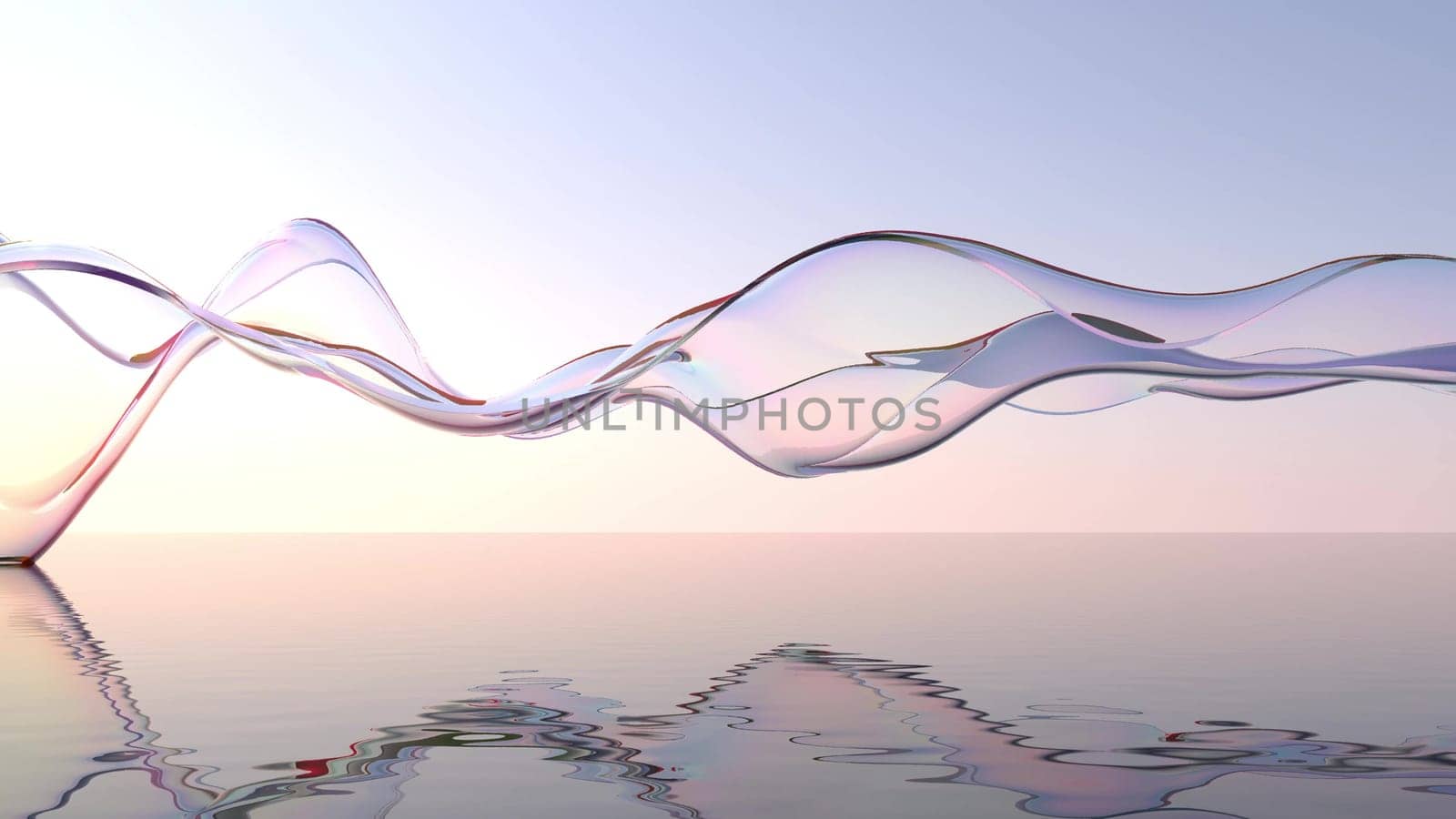 Rainbow Holographic curved wave on sea Transparent glossy glass Iridescent gradient digital art 3d render