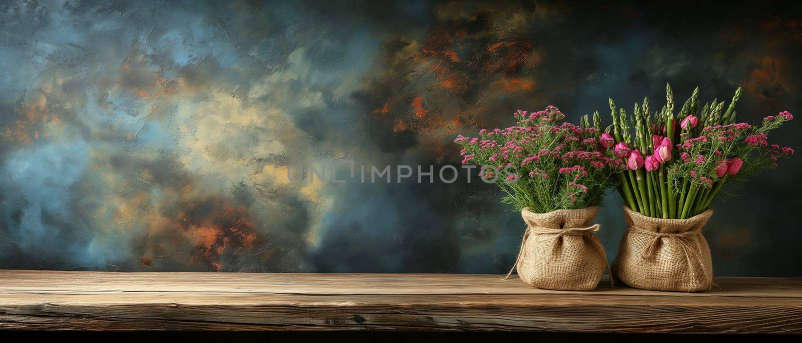 Floral Elegance on Rustic Table by Fischeron