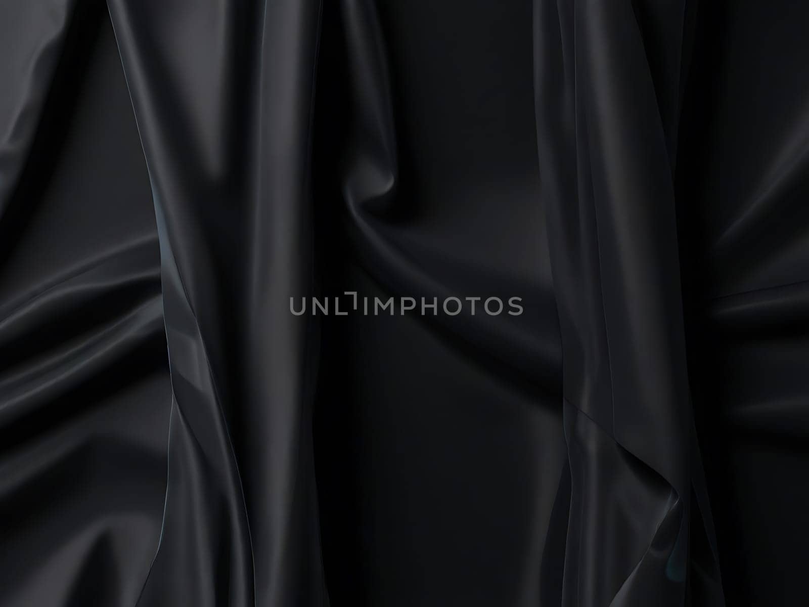 Abstract black crumpled plastic surface on dark background. Transparent plastic with stretched, wrinkled and folded texture. Generative AI.