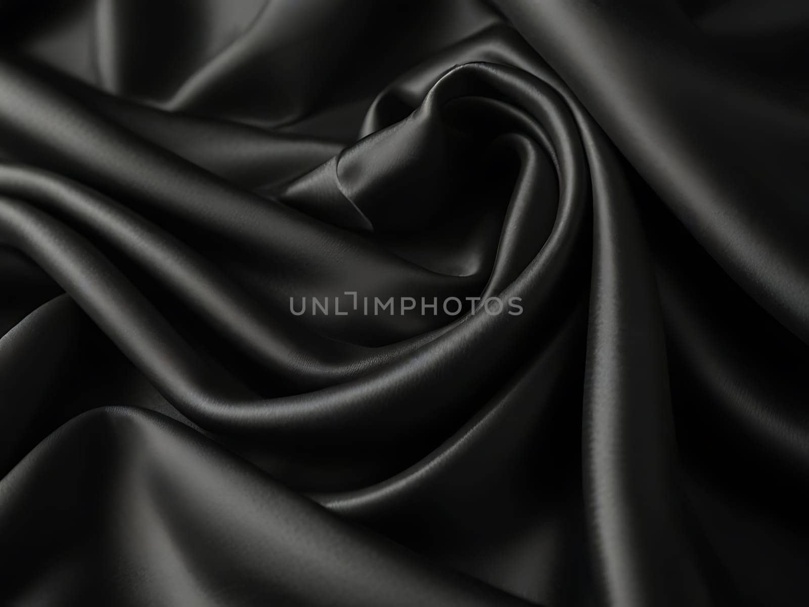 Abstract luxurious black silk texture satin for abstract background. Beautiful soft folds on the fabric. Generative AI.