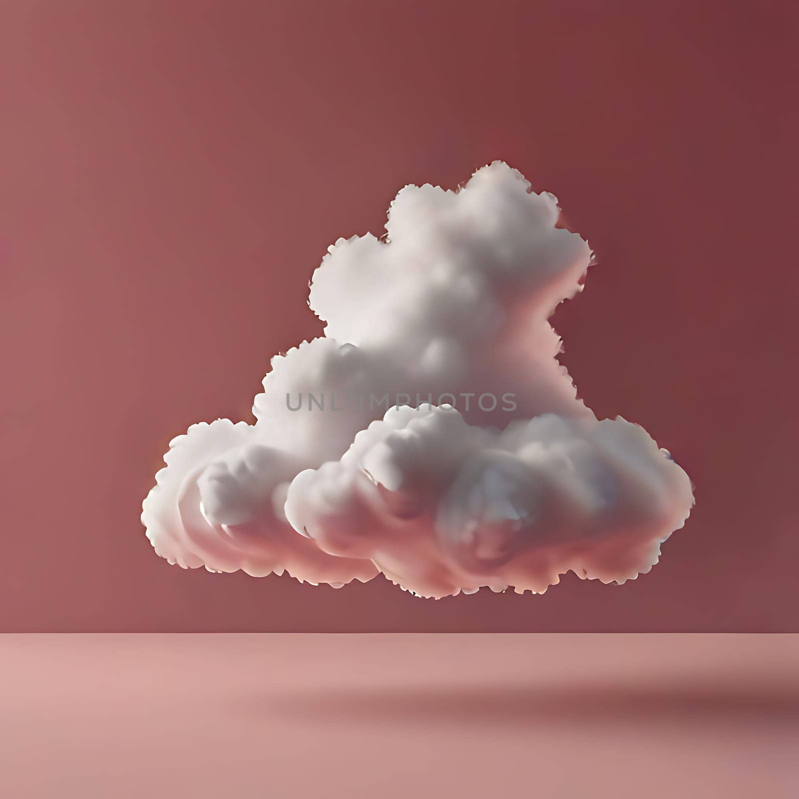 Abstract white cloud 3D render floating on pink background. Generative AI.