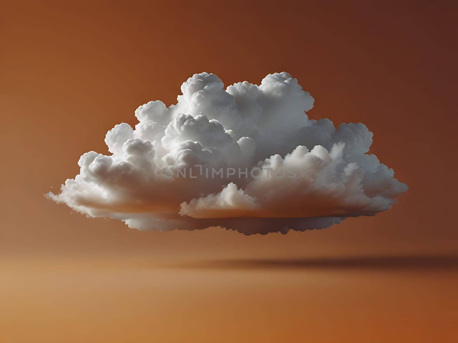 Abstract white cloud 3D render floating on orange background. Generative AI.