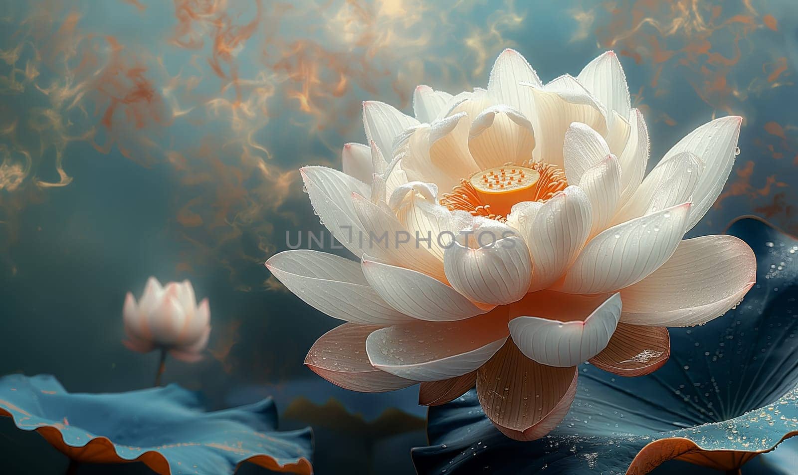 Soft sunlight illuminates a delicate lotus flower.