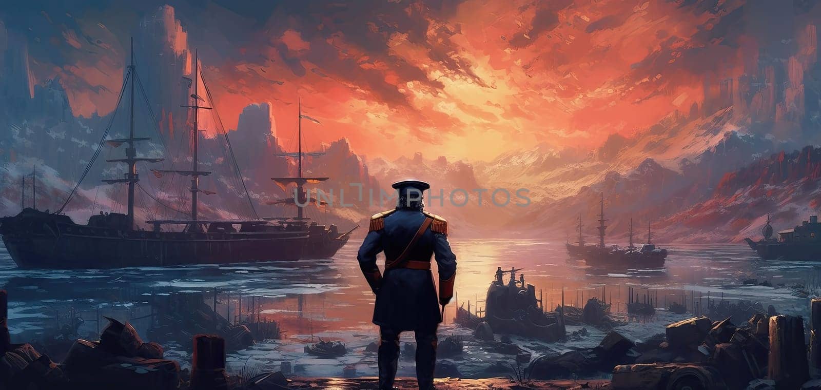 A man standing in front of a vibrant sunset.