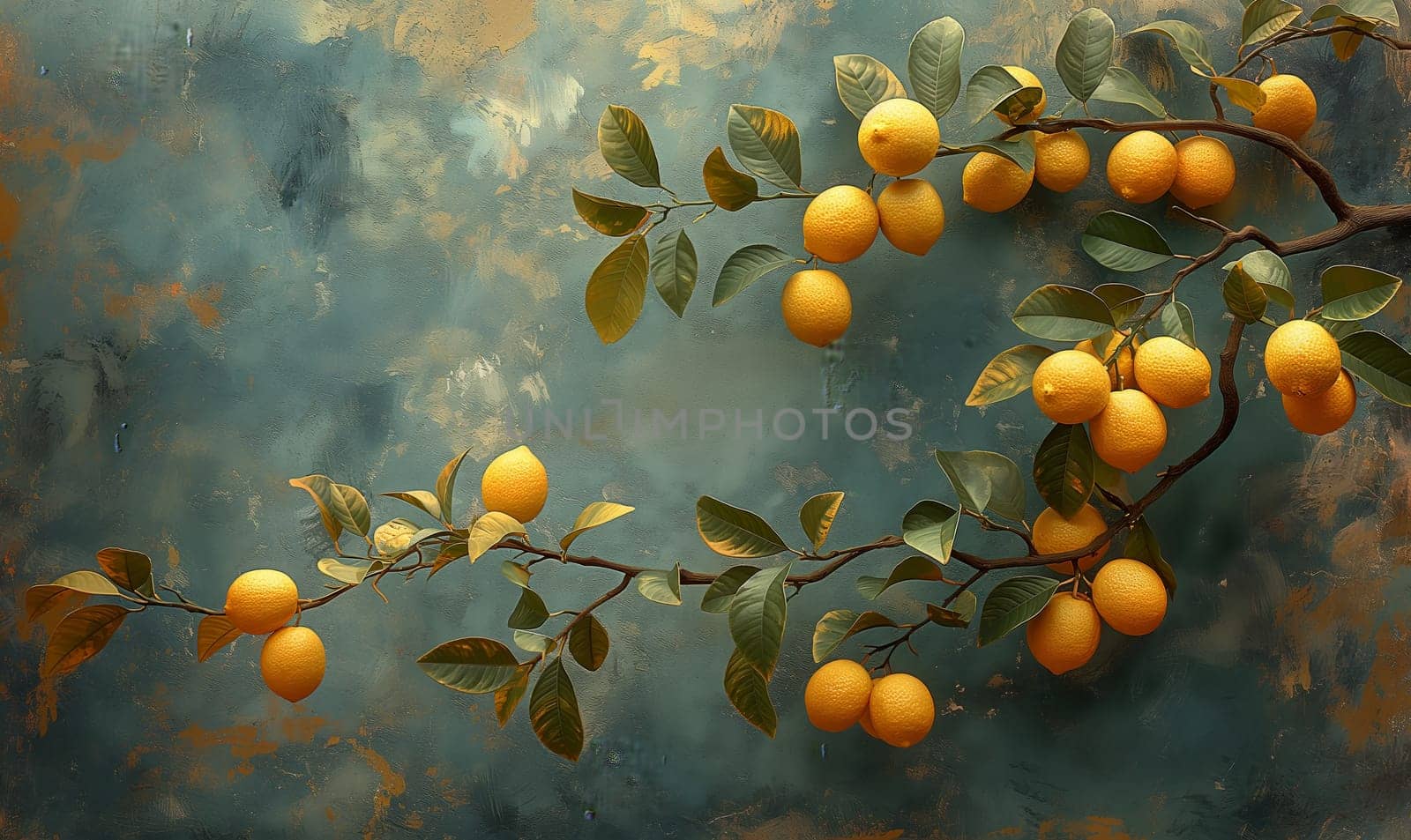Vibrant oranges on a branch, artistic background.