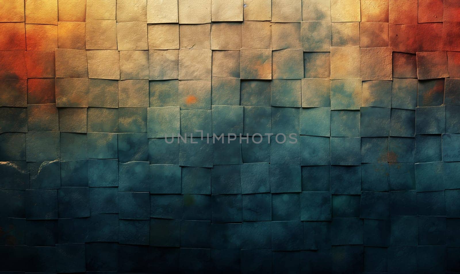 An array of colorful cubic patterns on a wall.