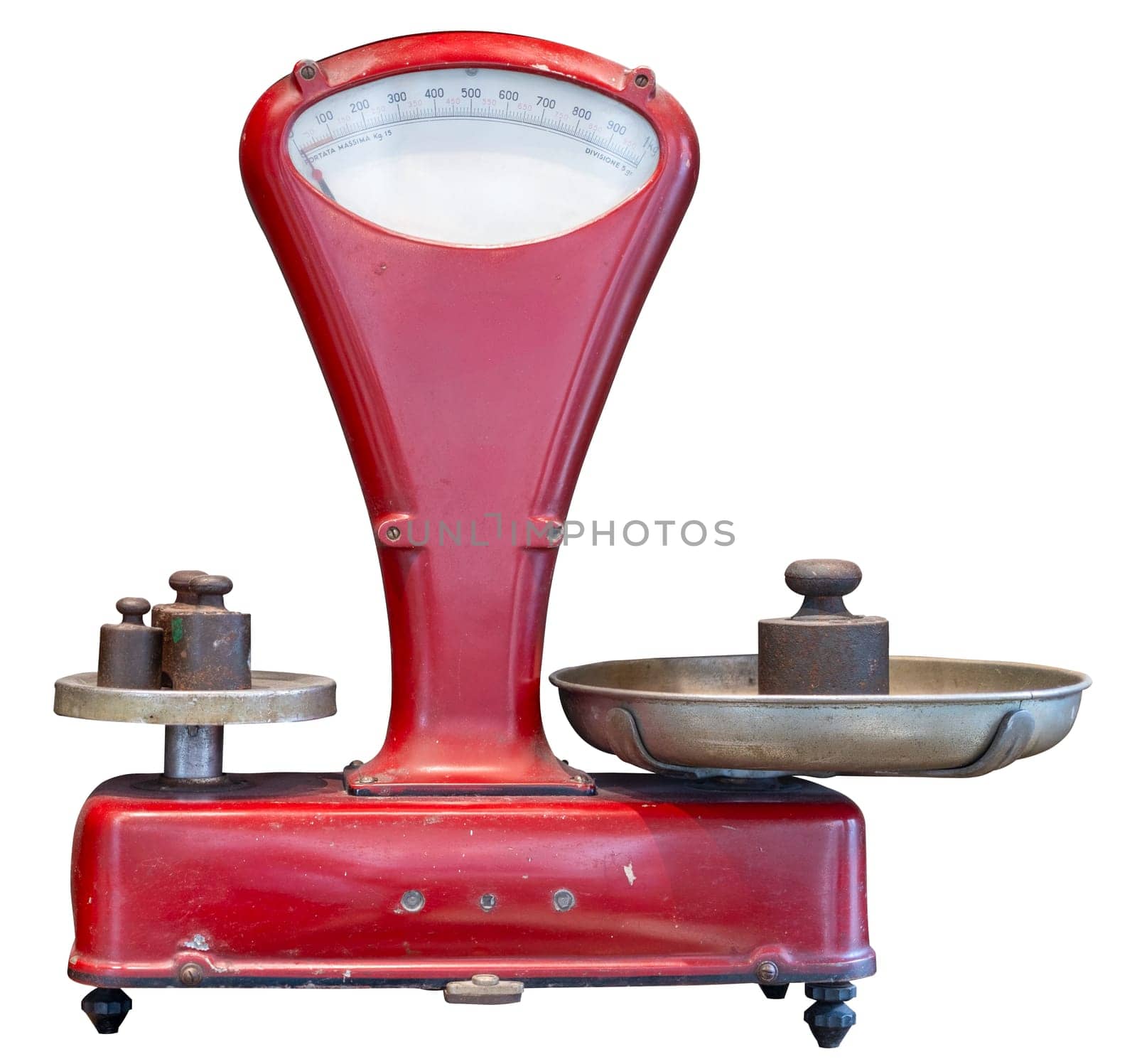 Retro Vintage Italian Metal Weighing Scales, Isolated On A White Background