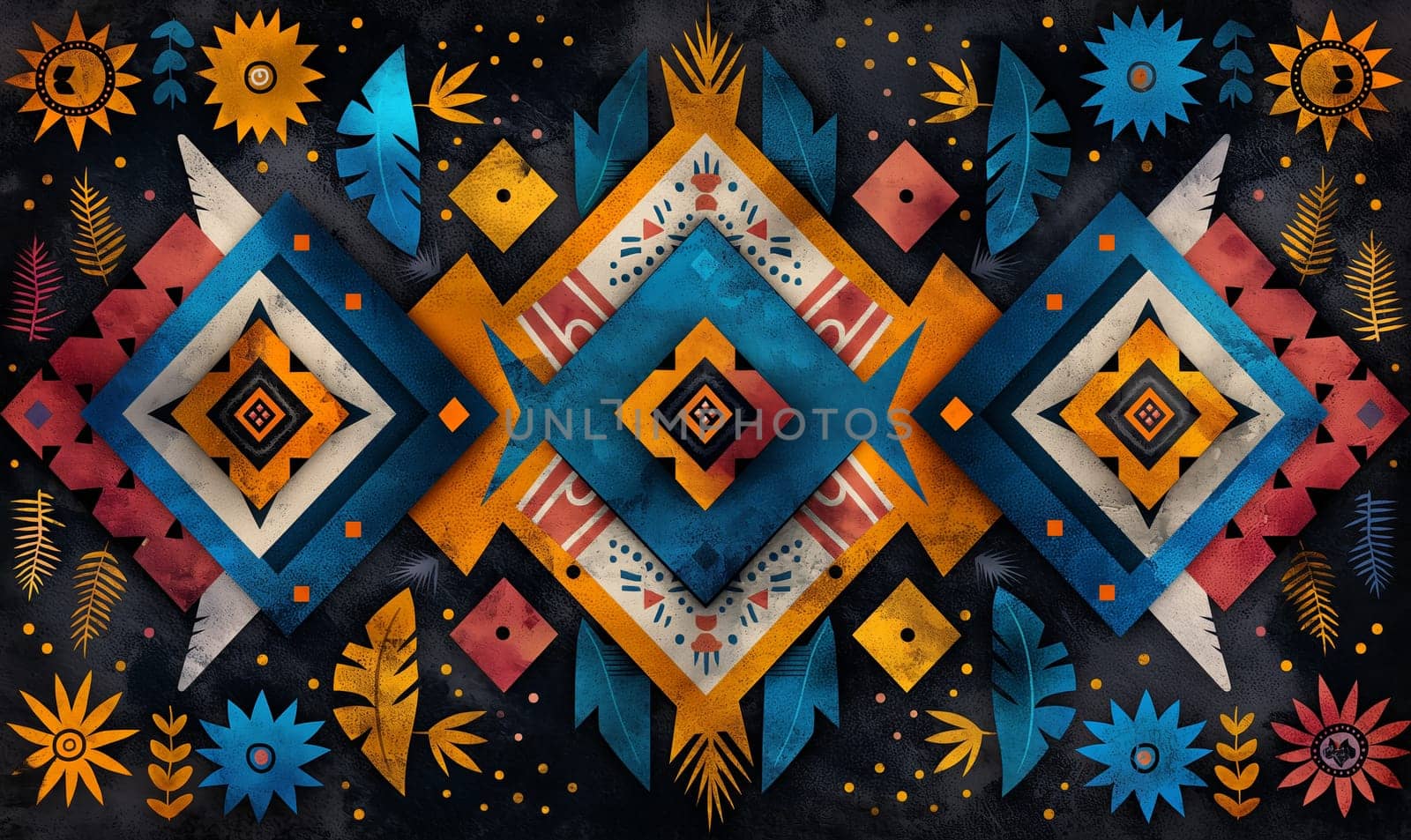 Vibrant colors form a striking pattern against a black backdrop.