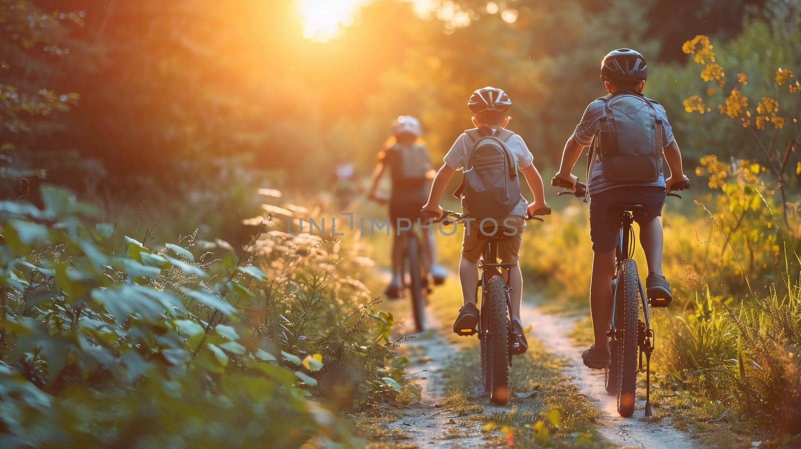 Family Fun: Parents and Children Cycling at Sunset for Summer Bonding..