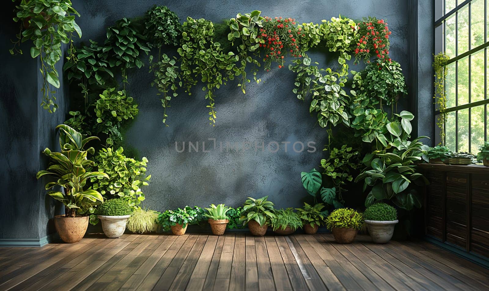 Abundant collection of various plants in a room setting.