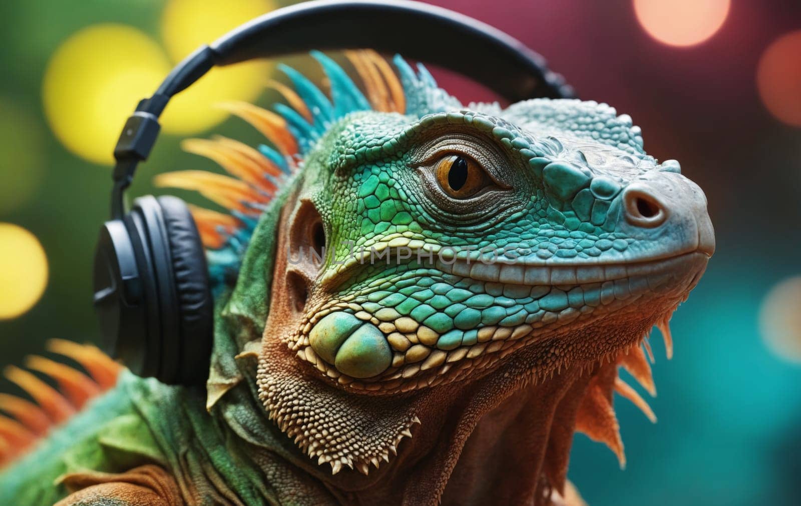 Scaled reptile, listening to music with headphones by Andre1ns