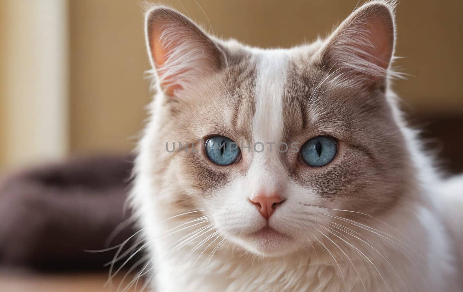 Alabaster Sentinel - Blue-Eyed White Cat Surveying with Intent by Andre1ns