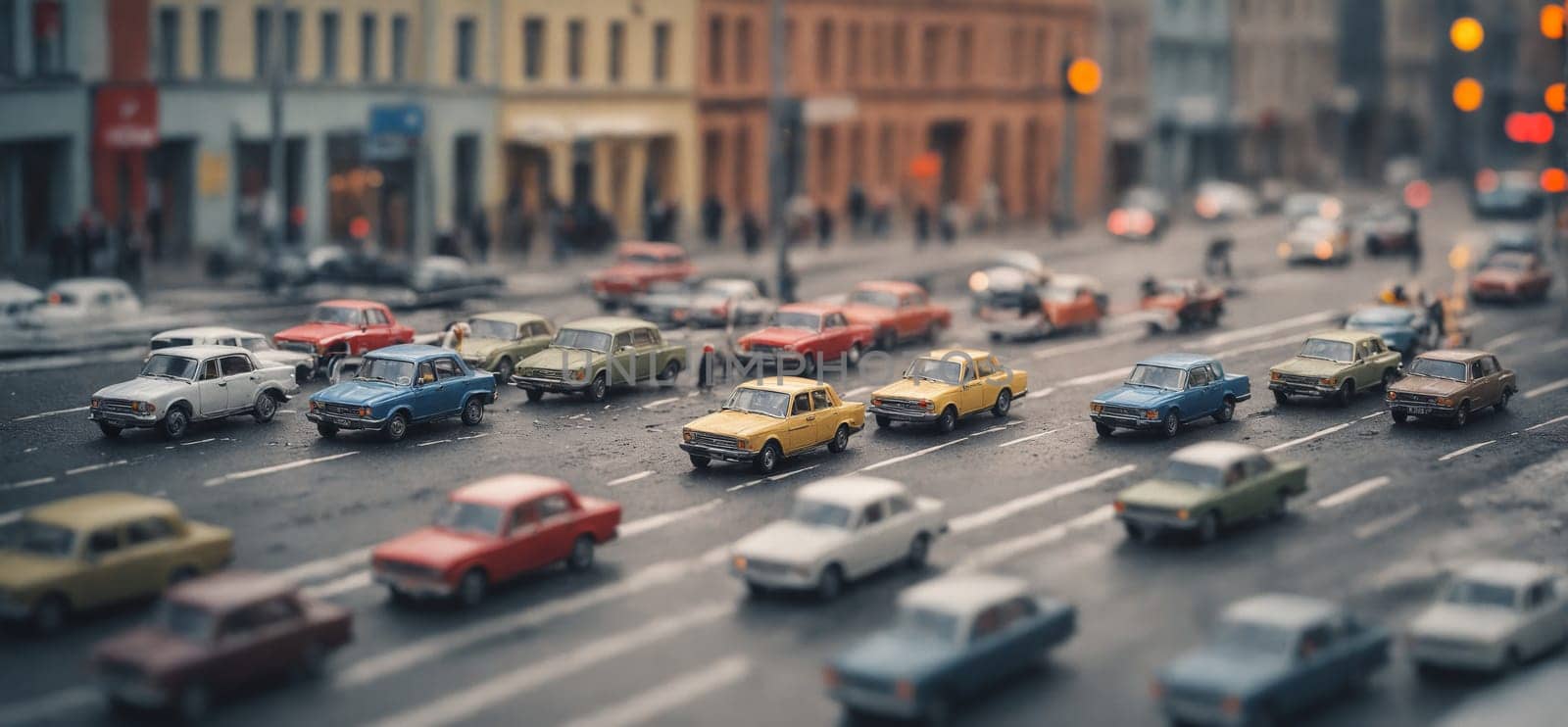 A convoy of vehicles is traveling on an asphalt road through the city by Andre1ns