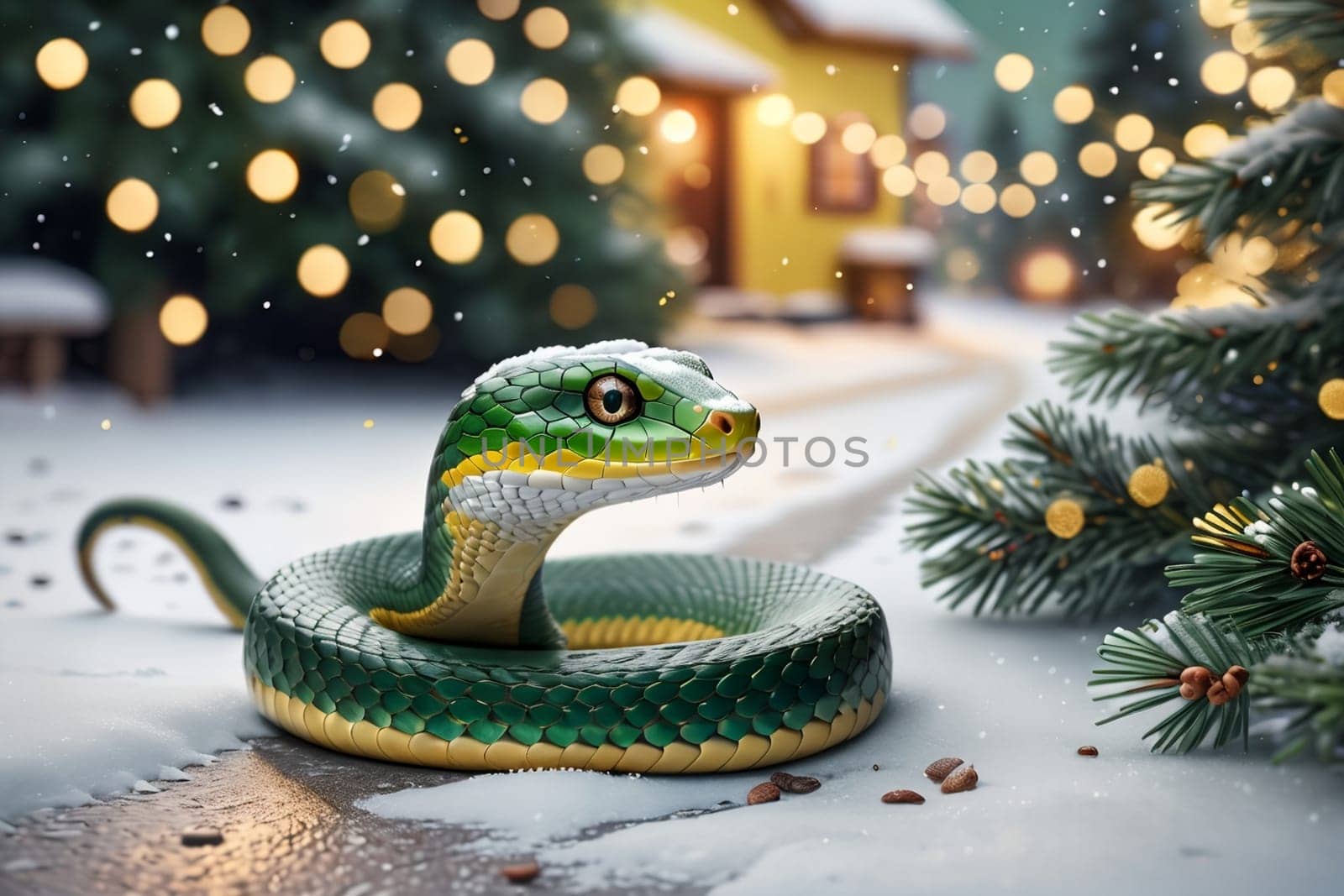 New Year snake on abstract New Year background, New Year card .