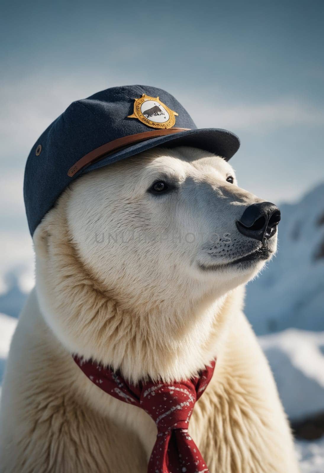 Where wild meets polish, this image highlights a polar bear wearing a striking red, white, and blue tie. Definitely an unusual yet interesting blend of nature and sophistication.