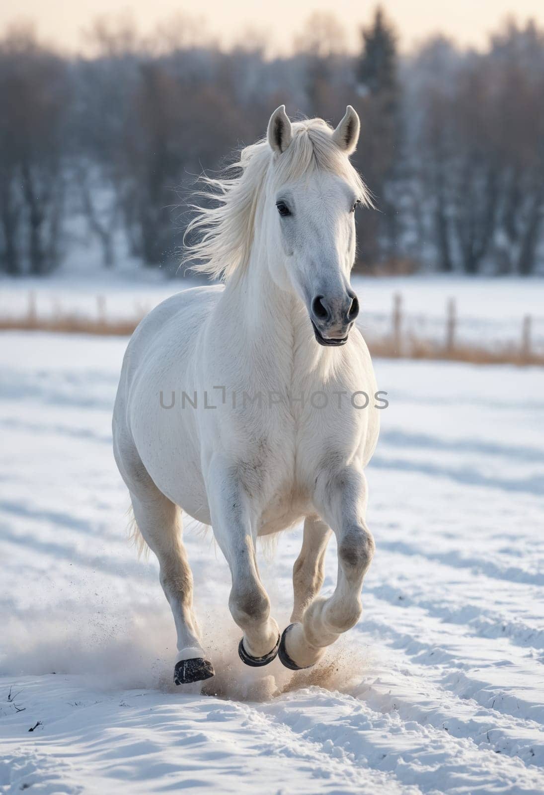 Snowy Stroll: White Horse Sauntering in a Wintry Wonderland by Andre1ns