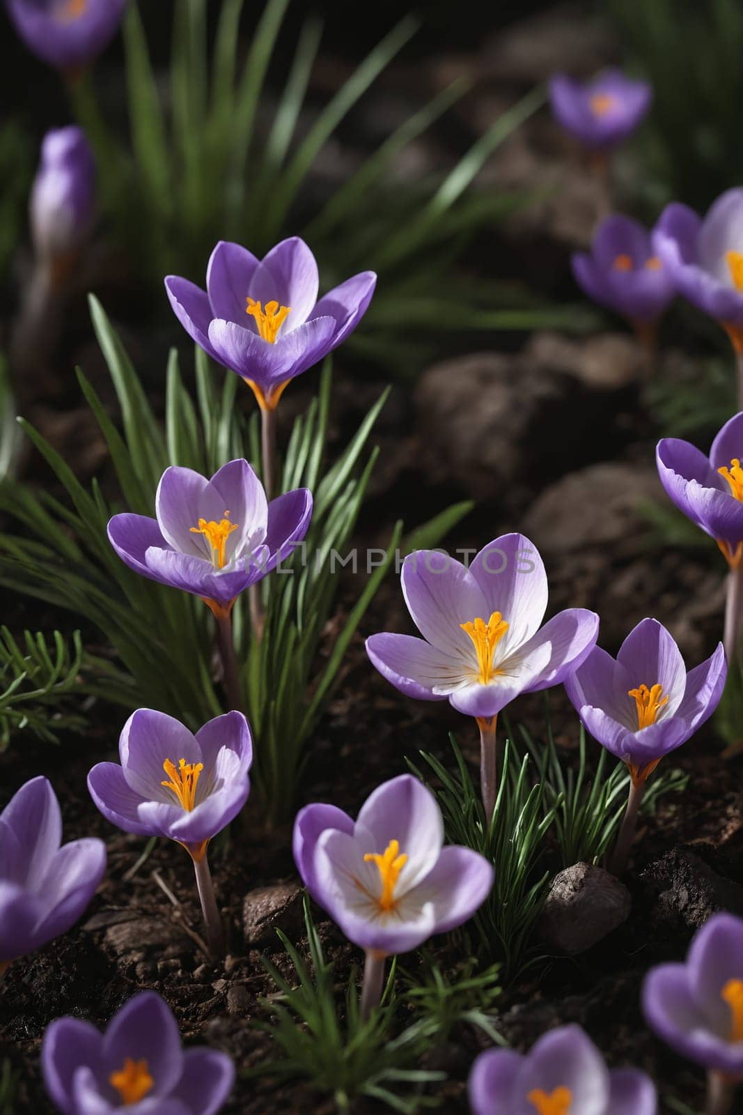 Close-up of Vibrant Crocus Blooms in Garden. by Andre1ns