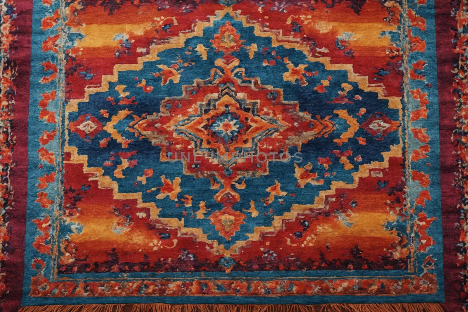 This carpet's woven pattern showcases craftsmanship in every thread and color.