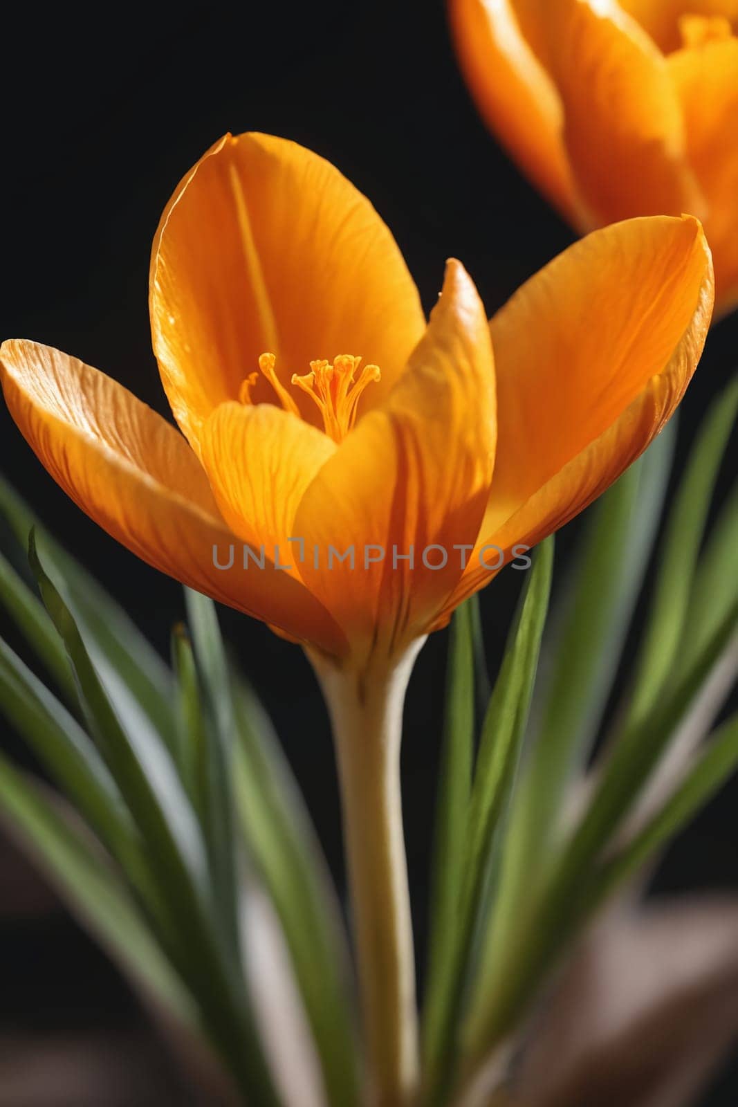 This striking image of a blooming crocus offers a touch of spring's warmth and is perfect for various uses from gardening blogs to greeting cards.