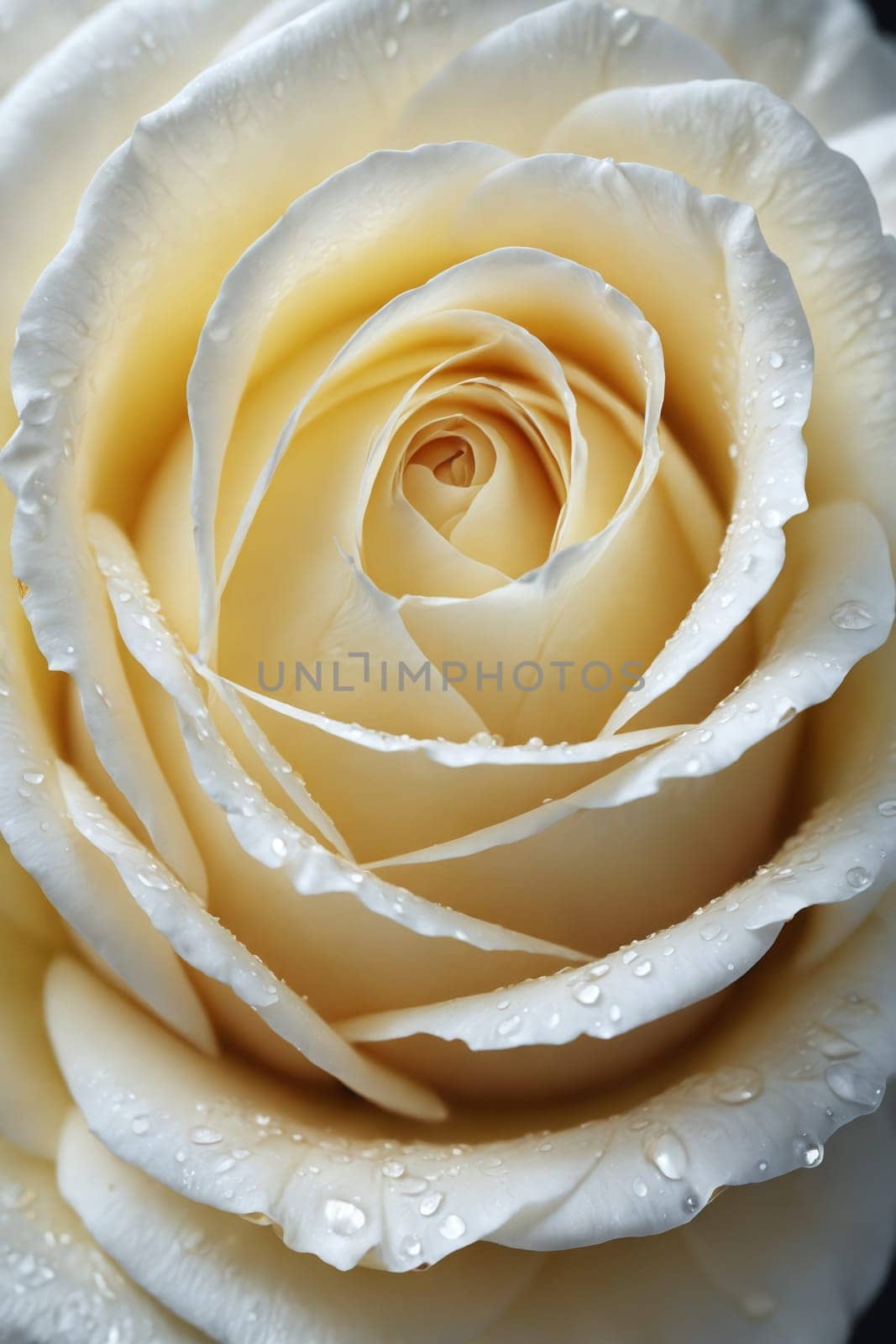This image encapsulates the serene beauty of a pale rose christened with water droplets, perfect for publications focusing on nature or romantic themes.