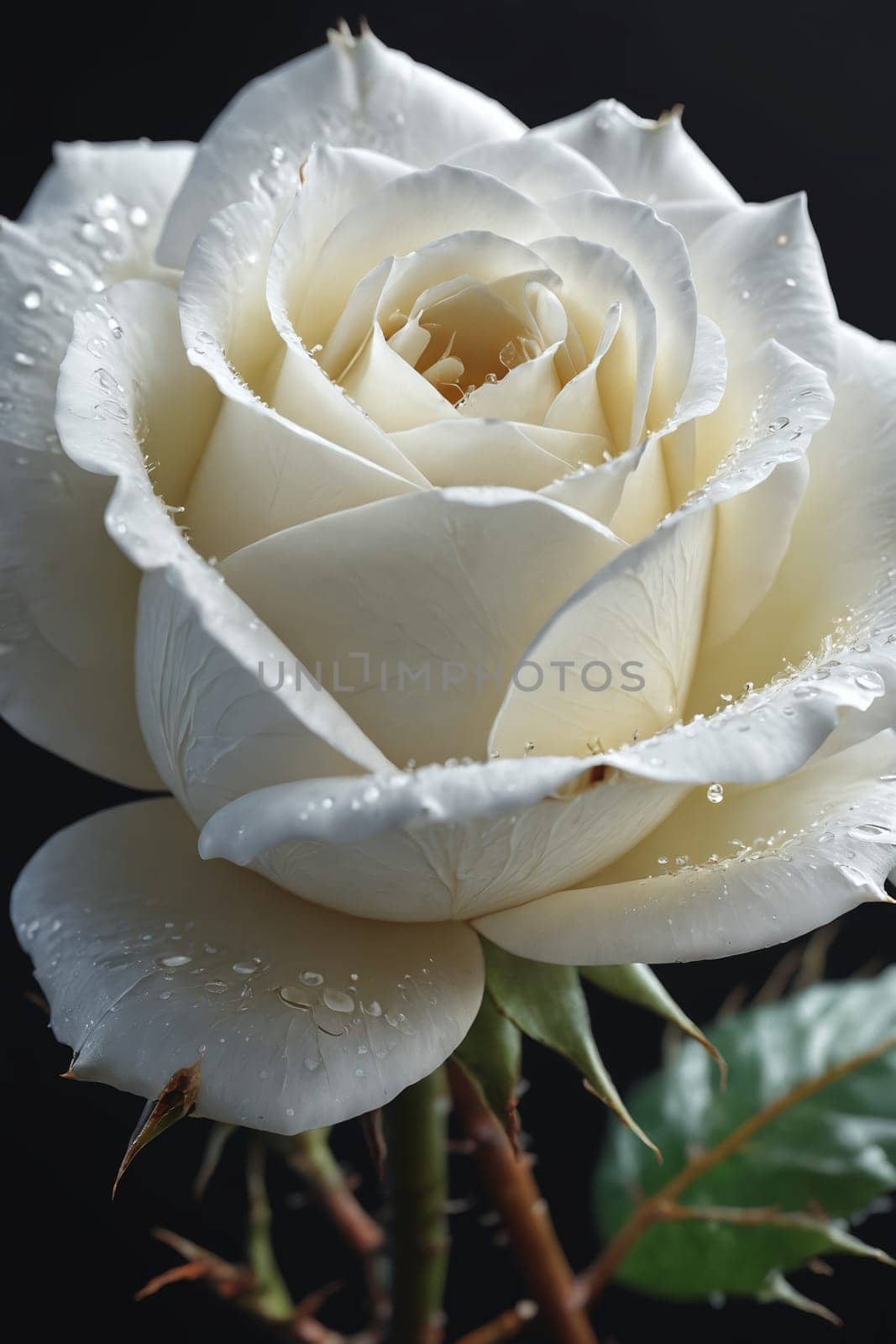 "Shimmering Solitude: Stunning Close-Up of a White Rose with Dew Drops" by Andre1ns