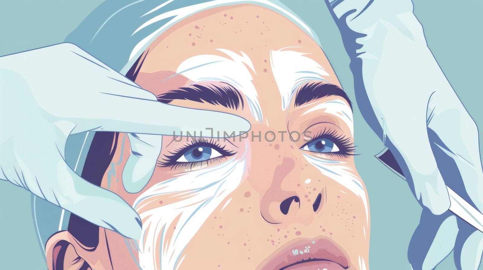 Woman receiving facial grooming procedure with tweezers in beauty salon for fashion and beauty concept