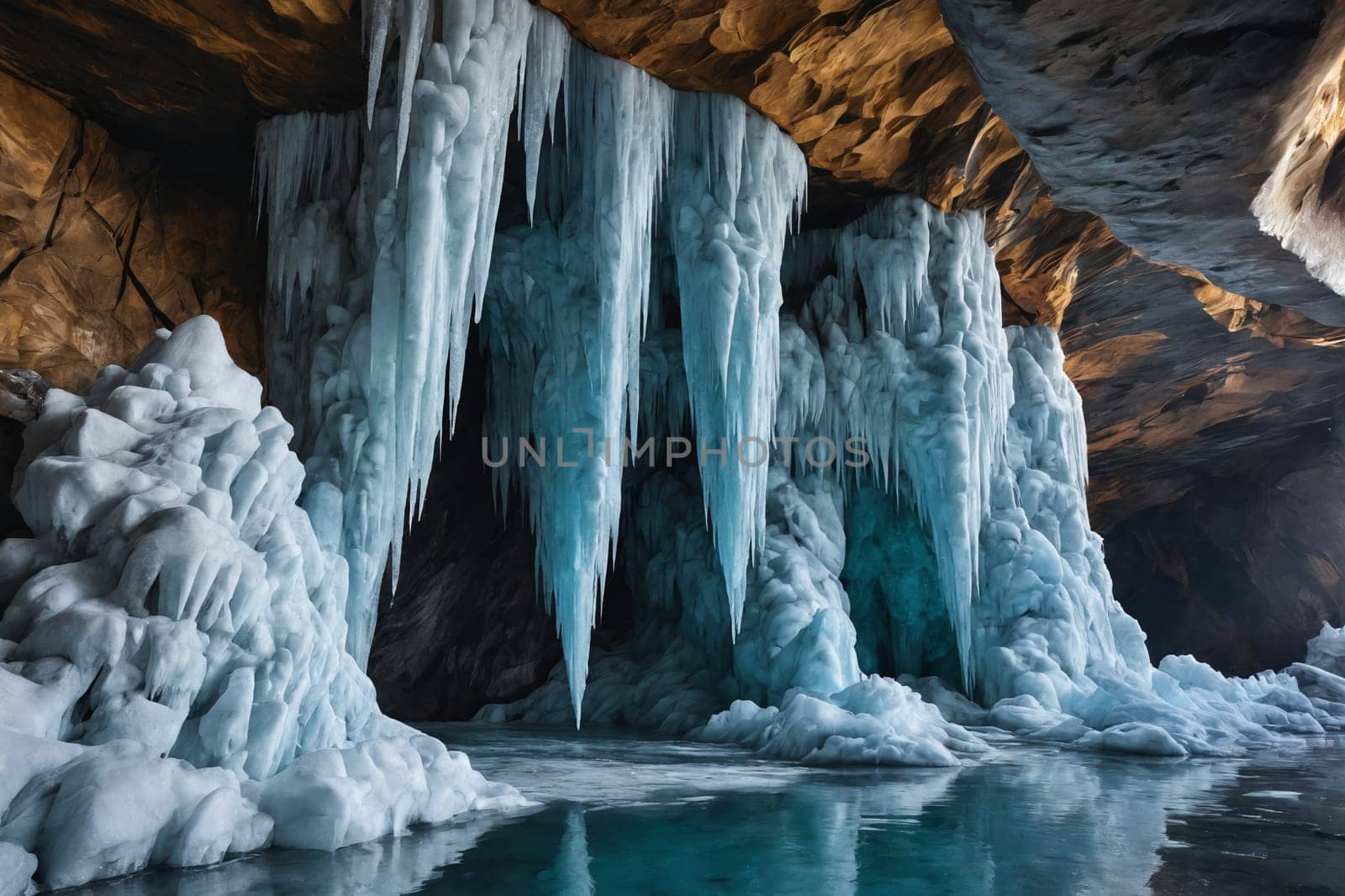 Winter's Sculpture: Icicle Adorned Rock Formations in a Cave by Andre1ns
