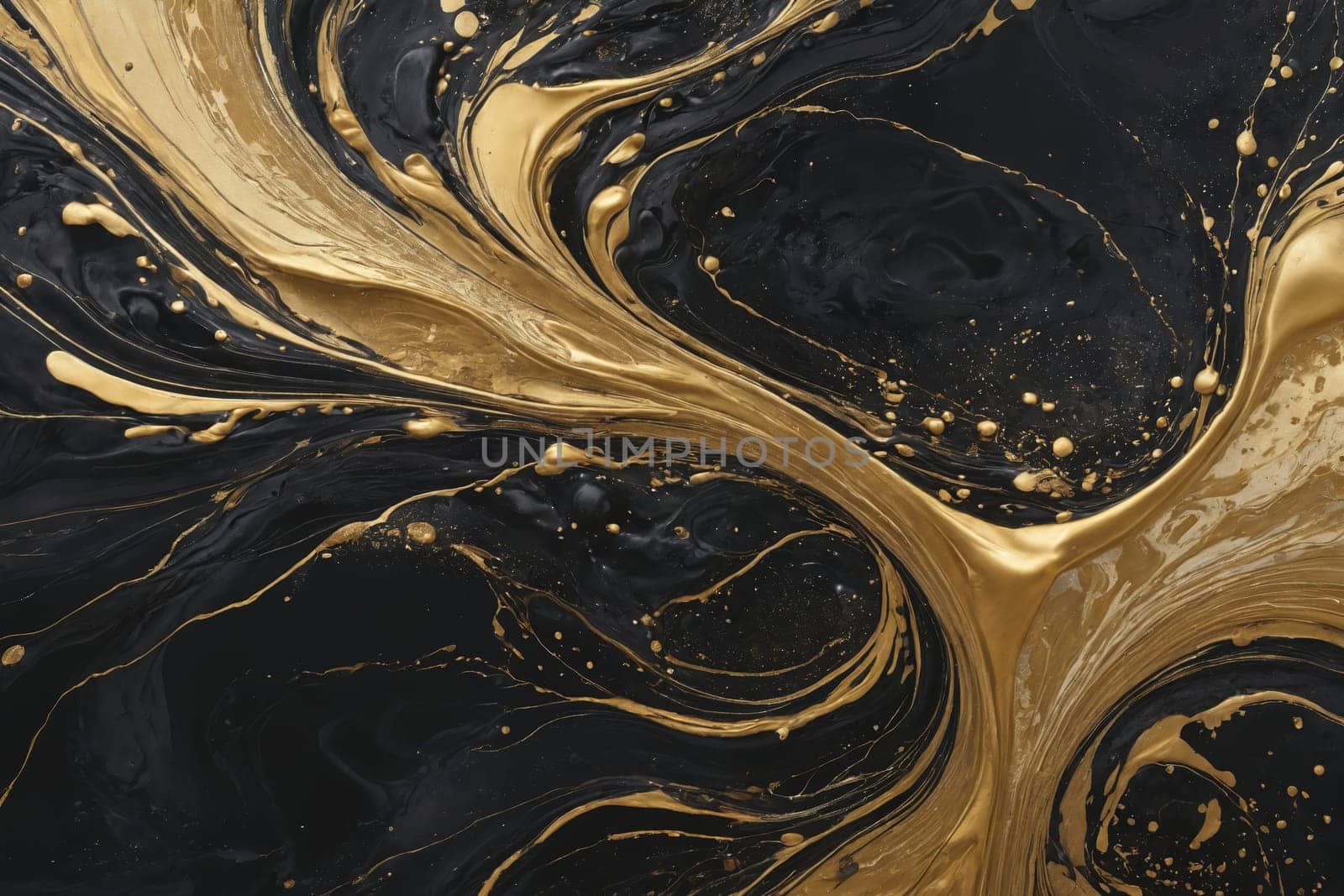 The dynamic movement of gold swirls creates an abstract and elegant visual experience.