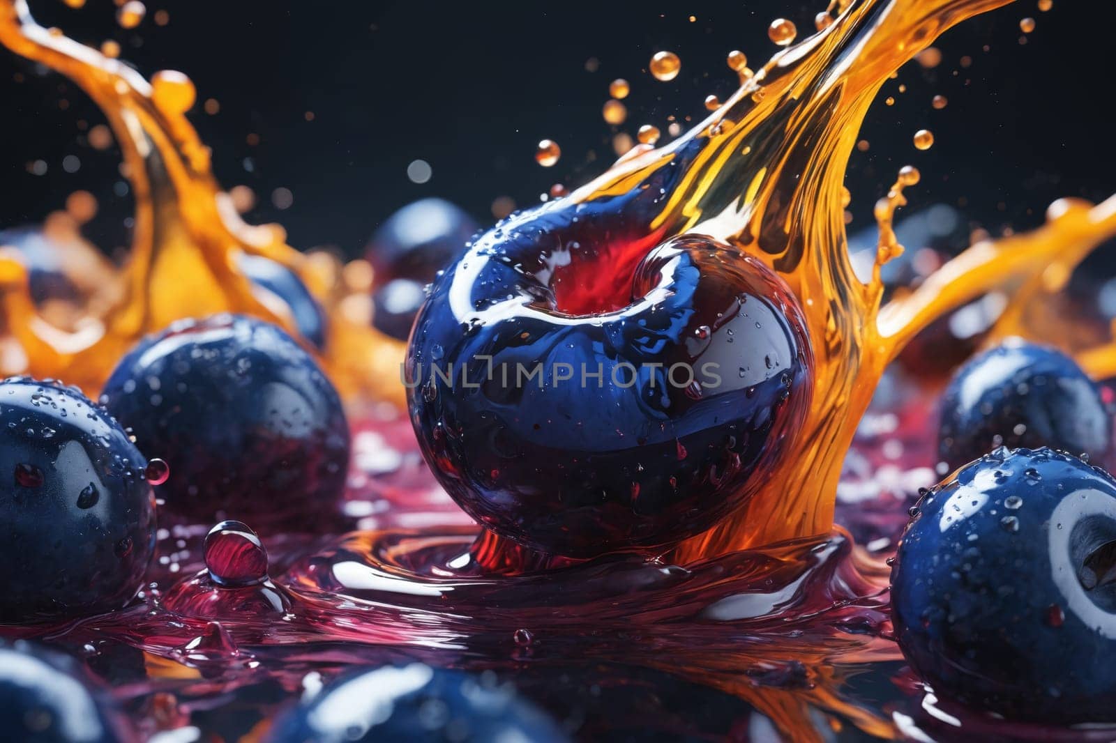 Juicy Deluge: Fruits and Bursting Oranges in Water Splash by Andre1ns
