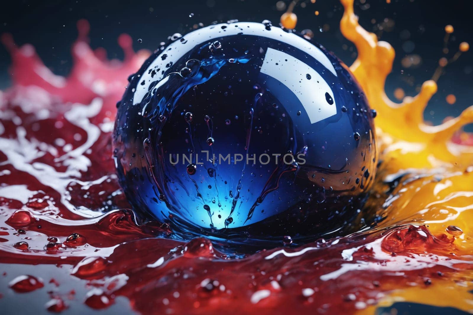 Serene Splash: Blue Ball with Water Droplets in a Colorful Pool by Andre1ns