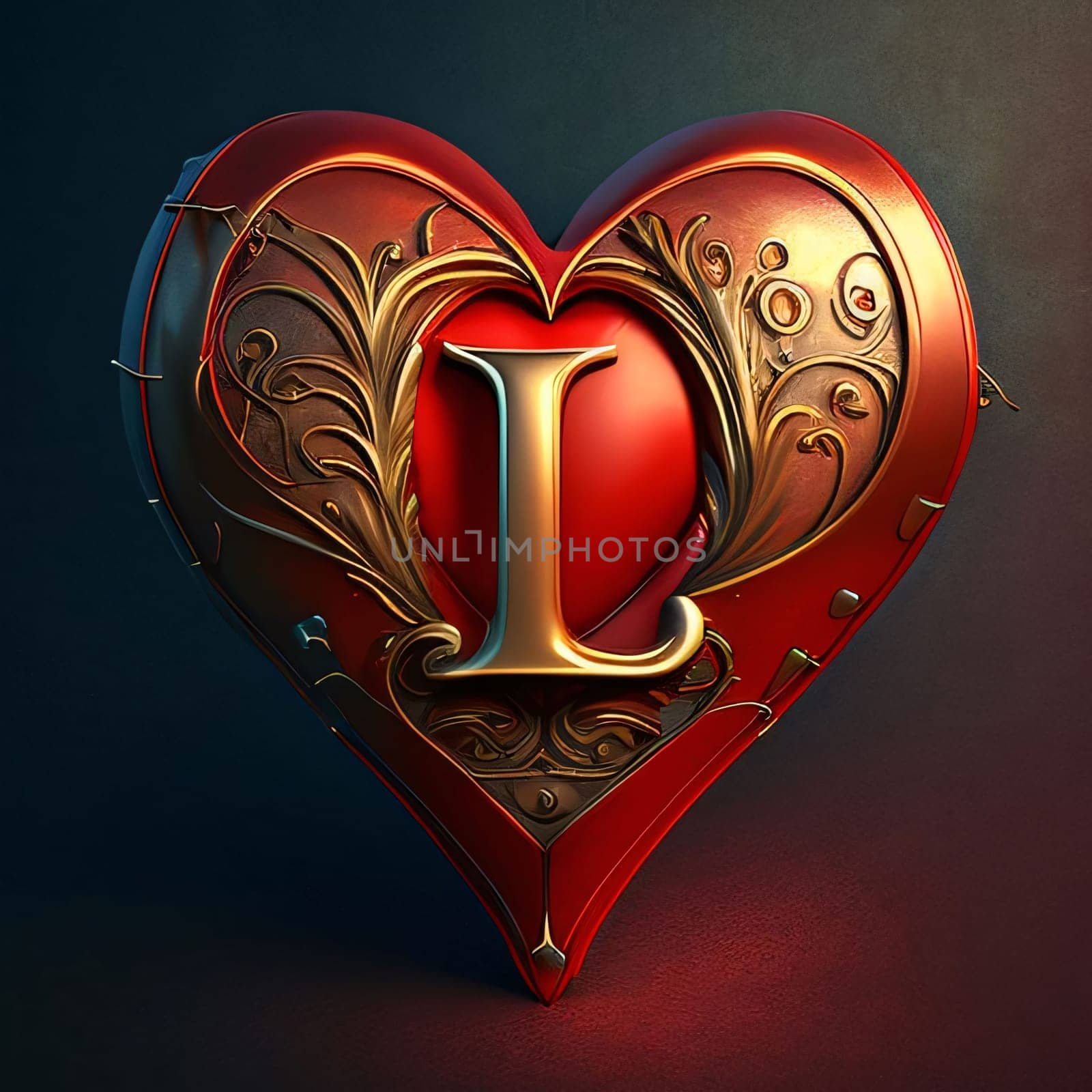 Heart with letter L. 3D illustration, 3D CG. High resolution. by ThemesS