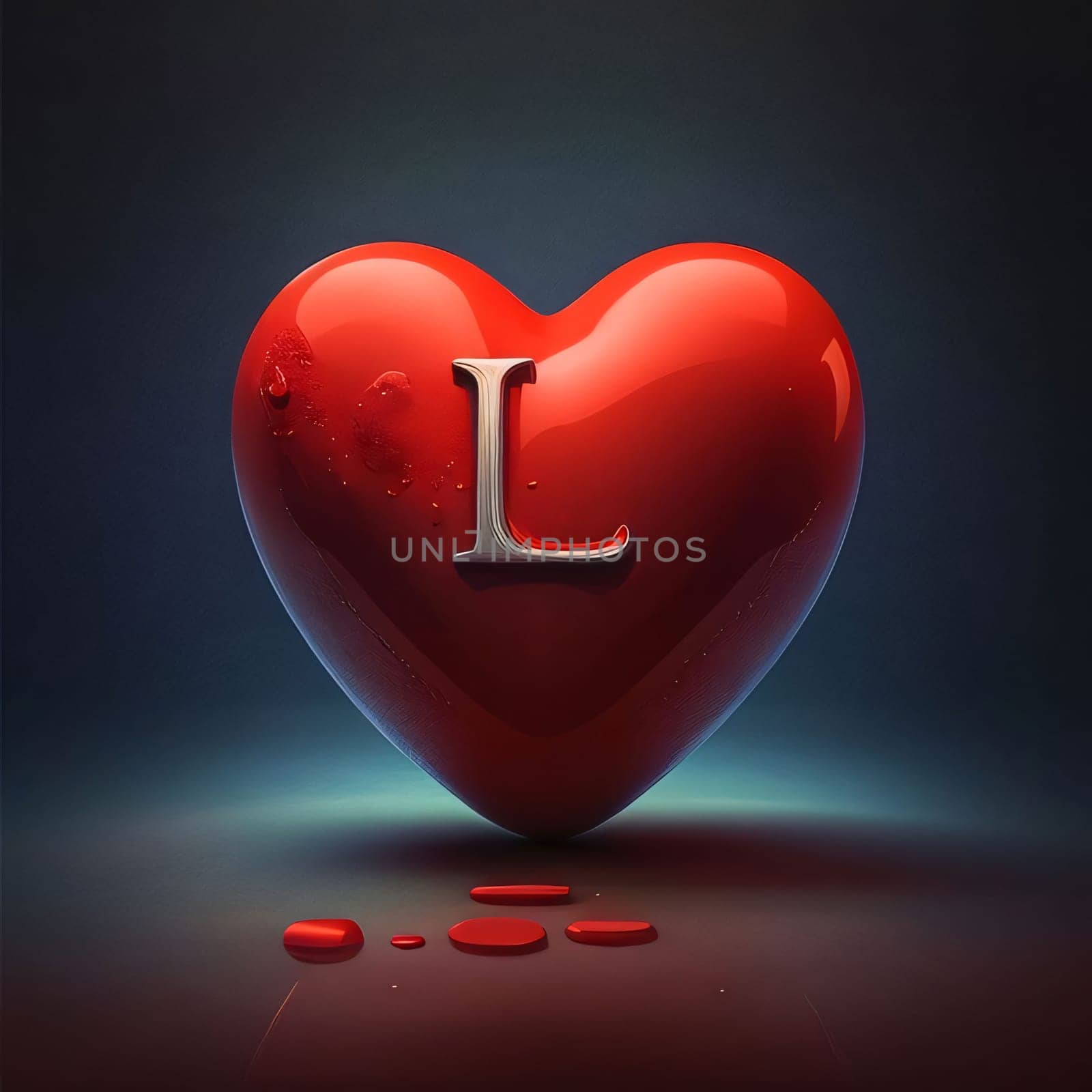 3d rendering of a red heart with the letter L in it by ThemesS
