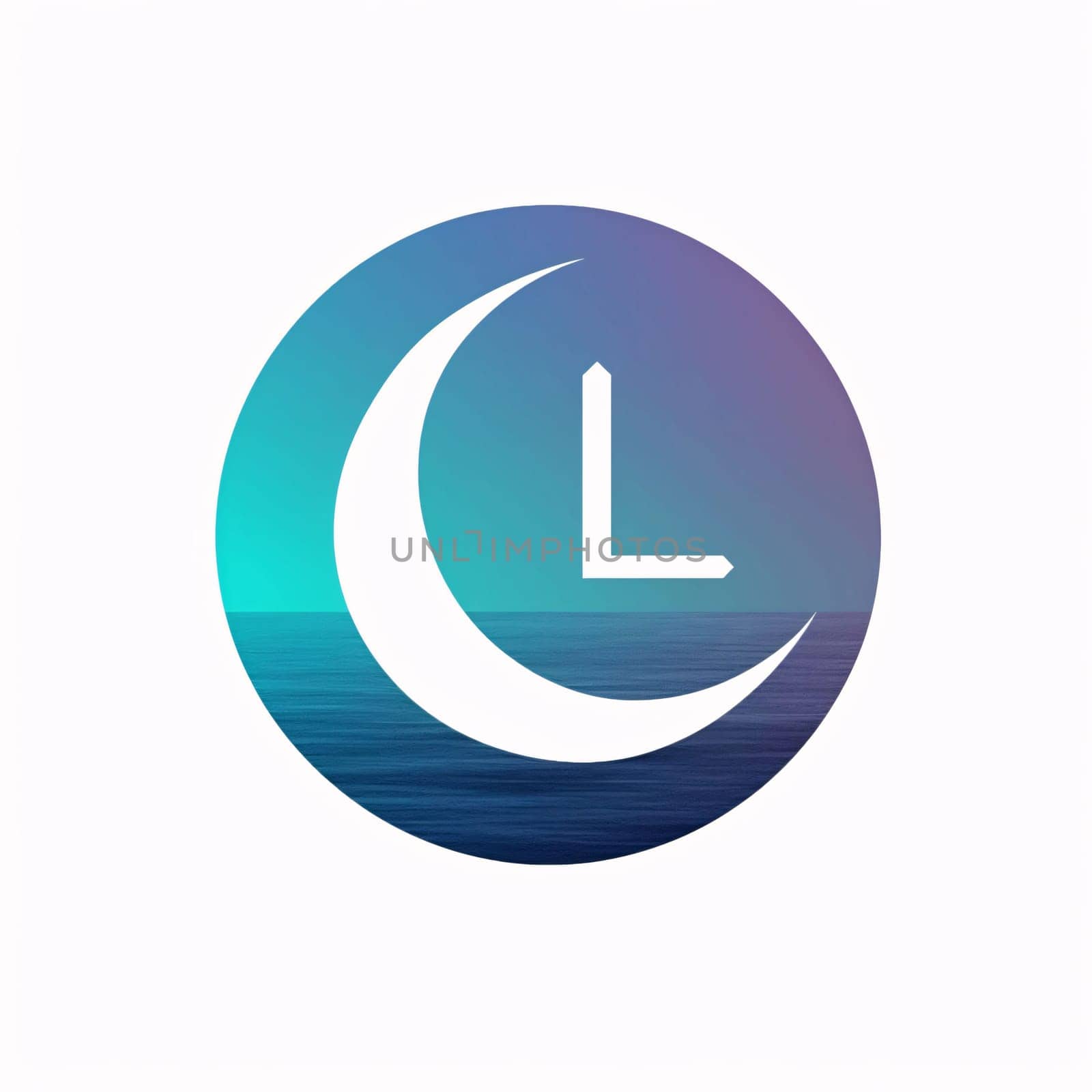 Graphic alphabet letters: Alphabetical logo of the letter L with the moon and waves