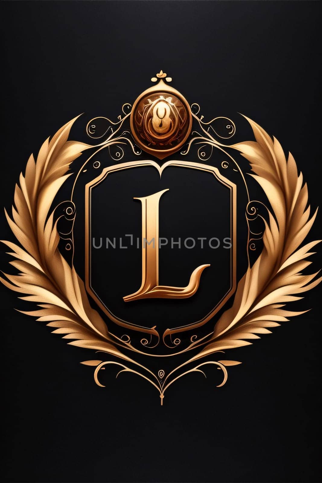 Luxury monogram with golden laurel wreath, letter L by ThemesS