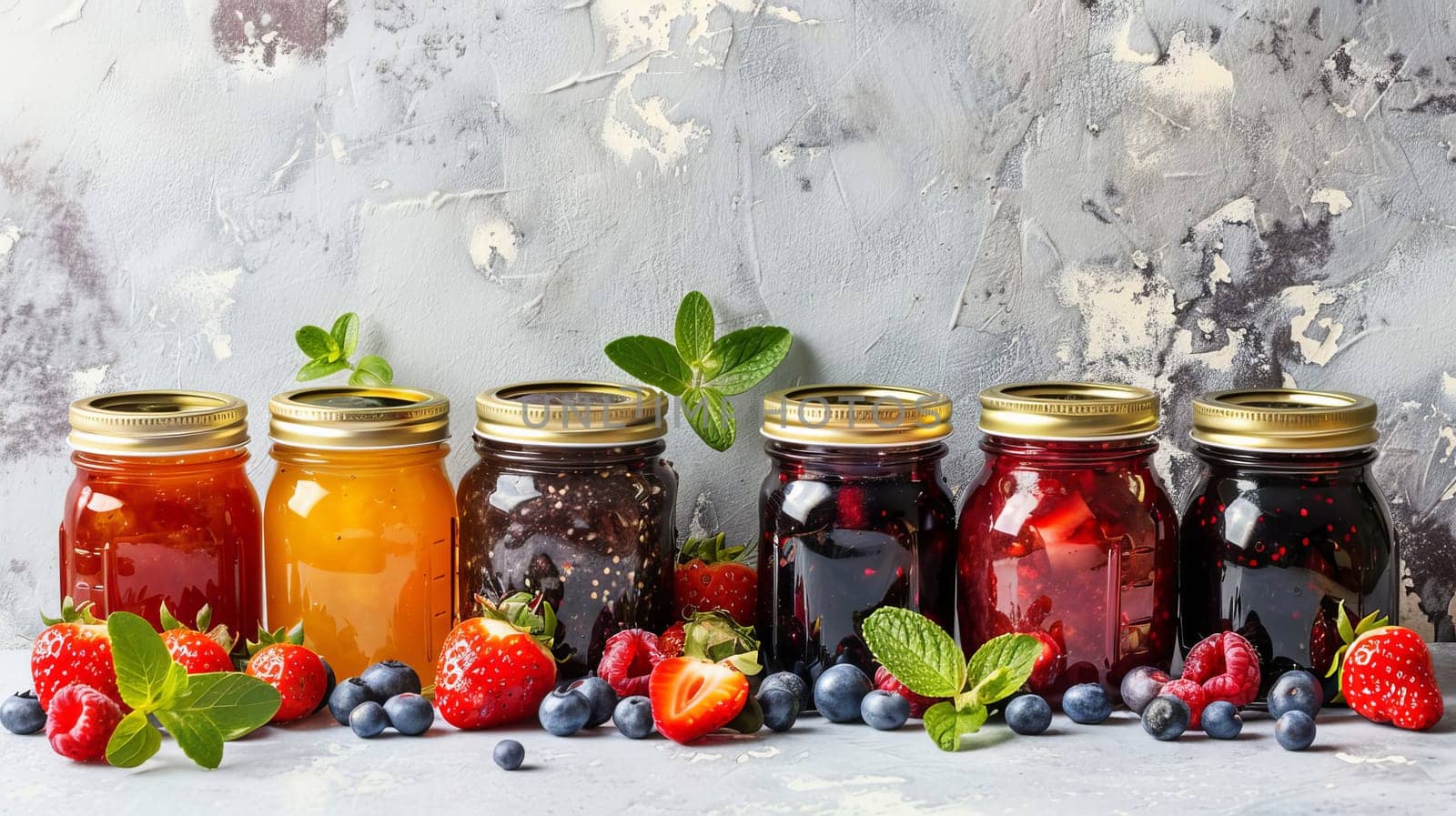 Glass jars with homemade berry and fruit jam. Home canning. by OlgaGubskaya