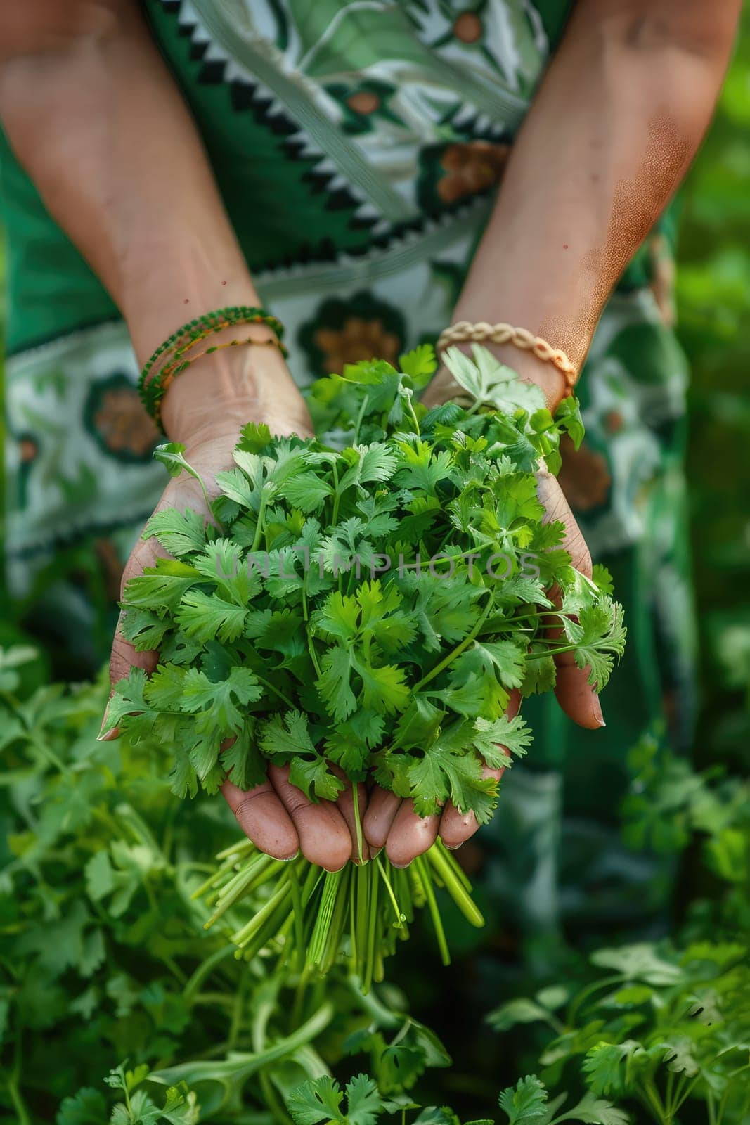 Harvest in the hands of a woman in the garden. Selective focus. nature.