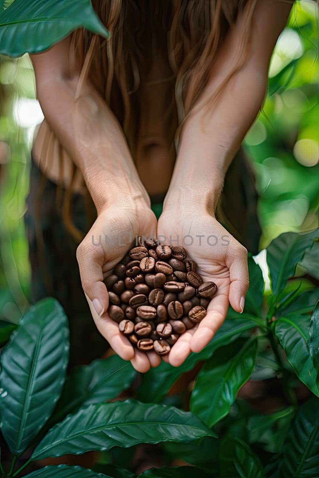 Coffee beans harvest in the hands of a woman. Selective focus. nature.