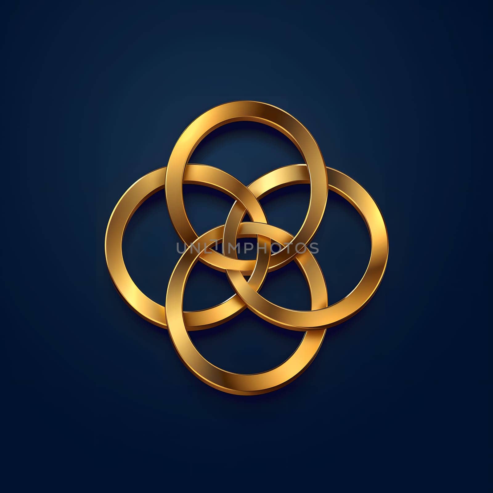 Gold Celtic knot on dark blue background. Font, symbol, metal, fashion accessory by Nadtochiy