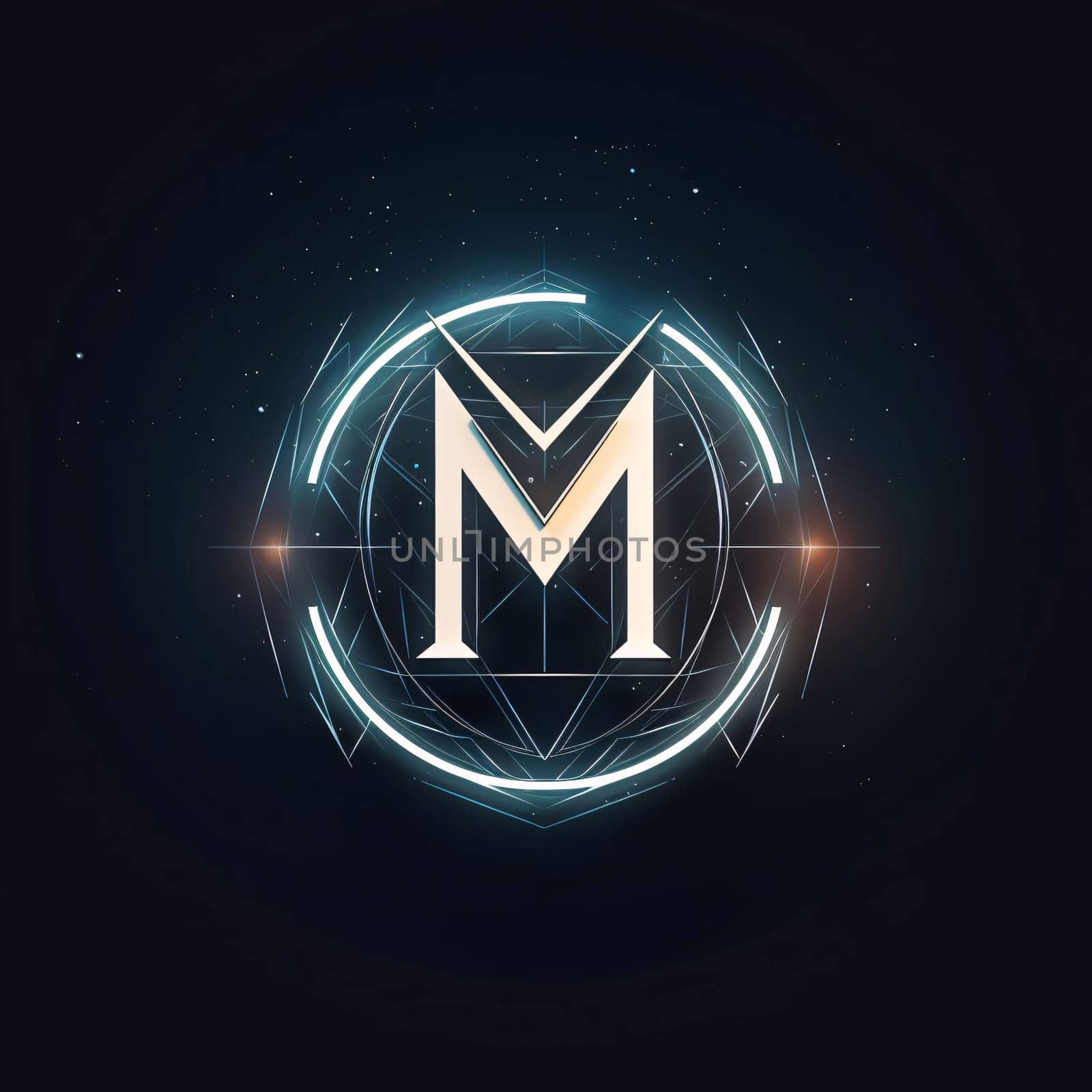 Graphic alphabet letters: Mystical geometry symbol of the letter M in a circle. Vector illustration.
