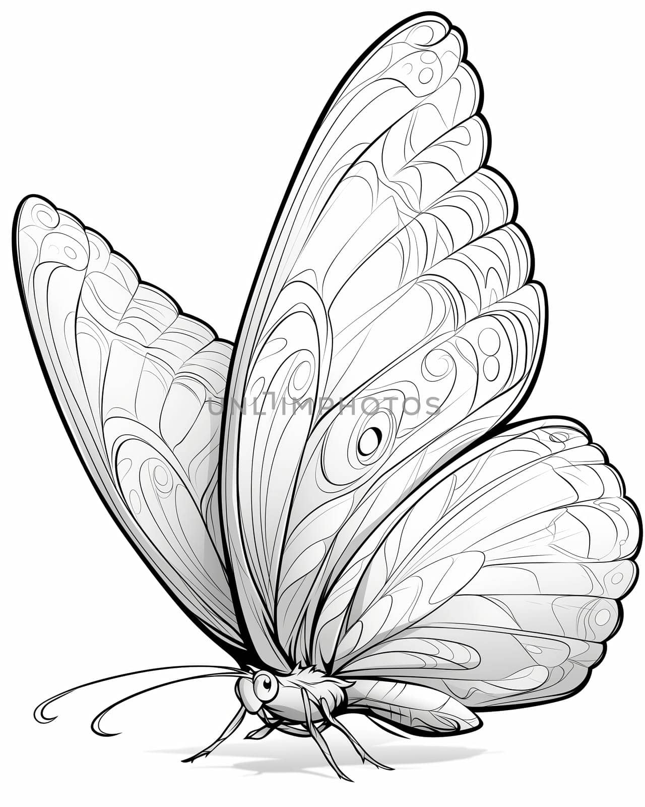 Coloring book for children, butterfly coloring. Selective soft focus.