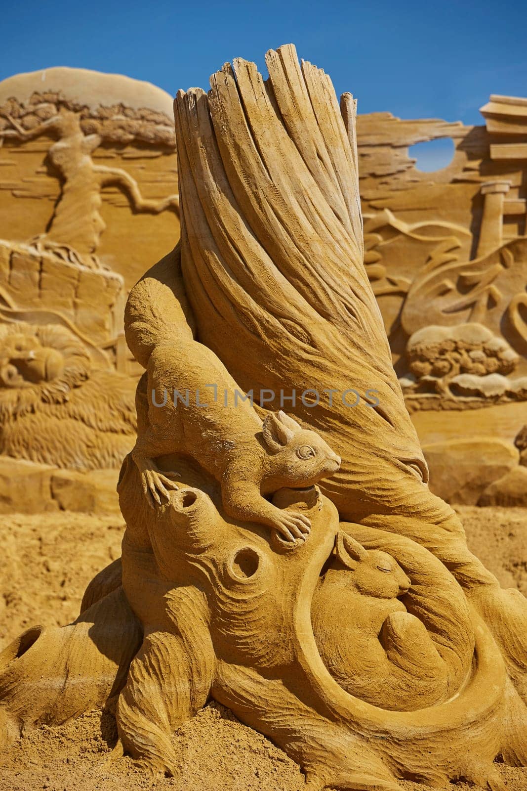 Sondervig, Denmark, May 11, 2024: International Sand Sculpture Festival.
