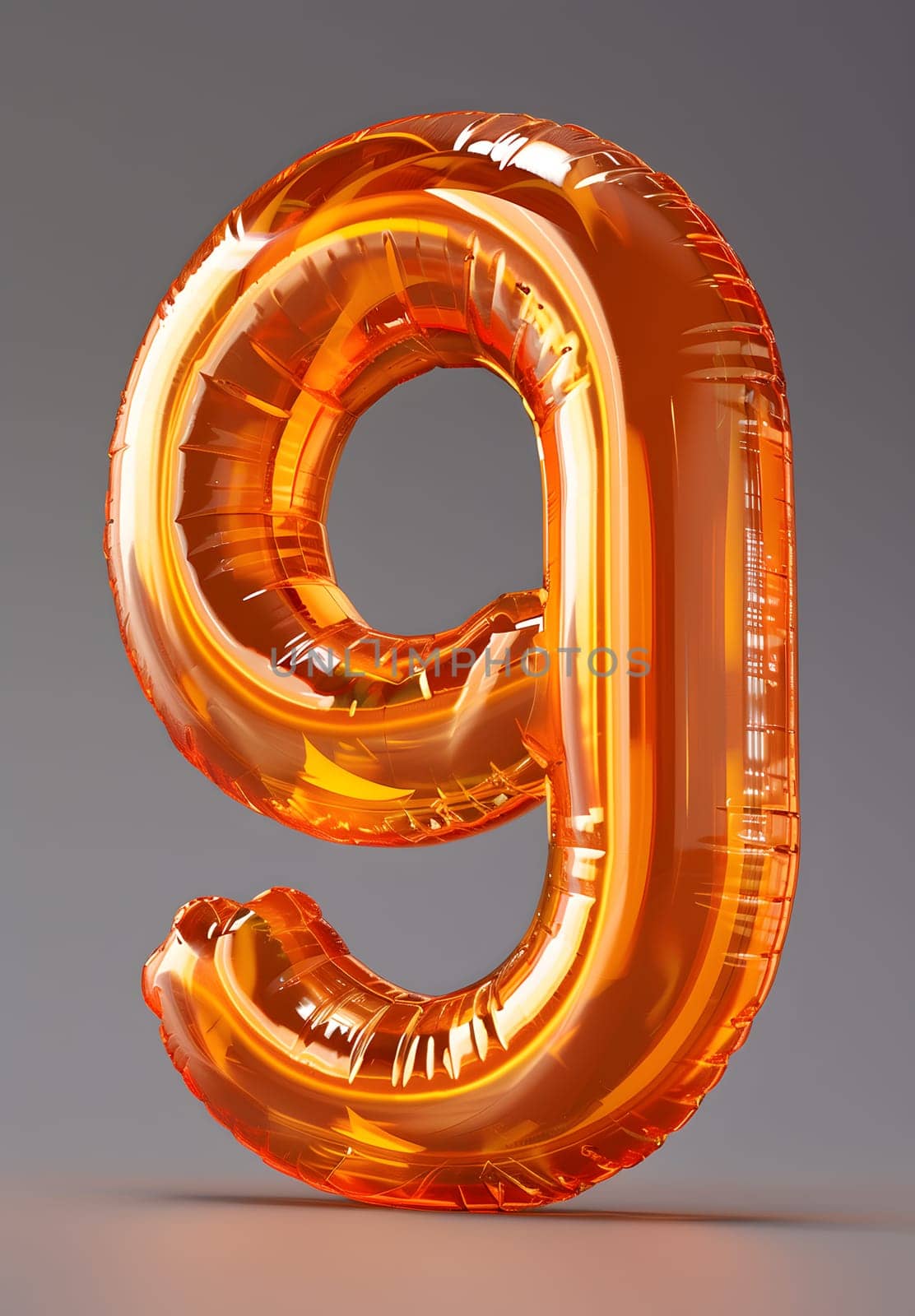 The number 9 is depicted as amber and gold balloons against a gray background. The design combines elements of art, automotive tire rim, circle, metal, electric blue, and jewellery
