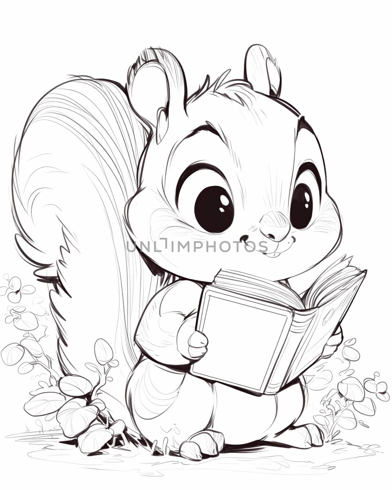 Coloring book for children, coloring animal, squirrel. Selective soft focus.