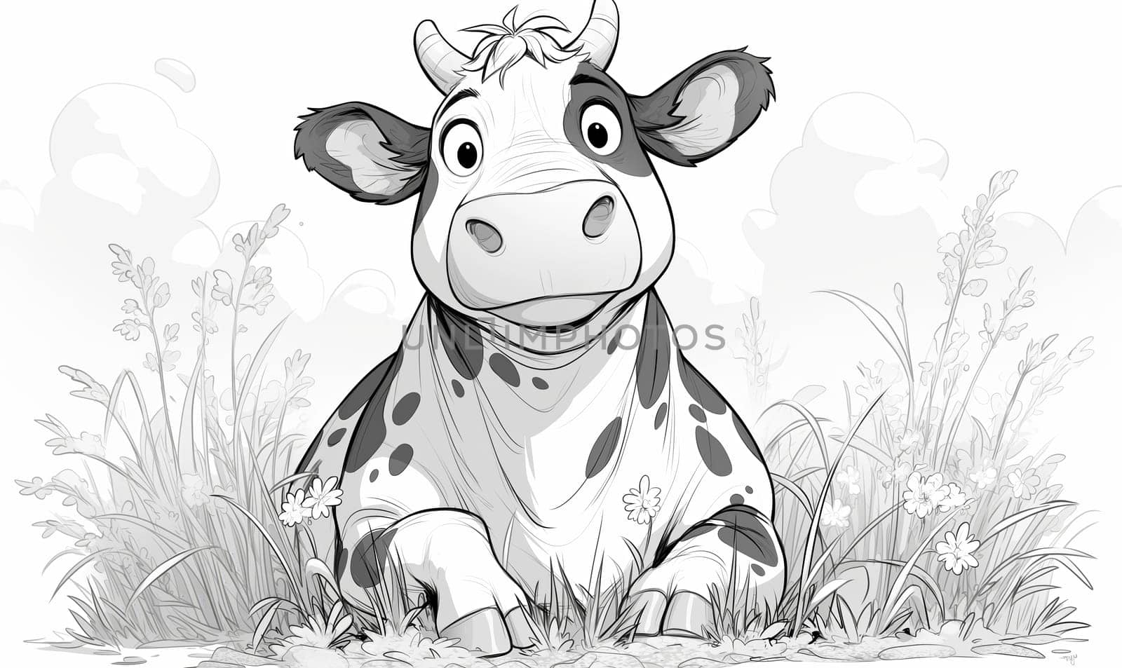 Coloring book for children, coloring animal, cow, bull. Selective soft focus.